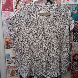 Treasure & Bond 2X Ditzy Bohemian Pink Cream Floral Paisley Button Up Woven Top